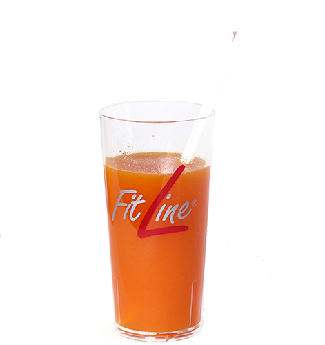 Fitline PowerCocktail i ett glas med en sked